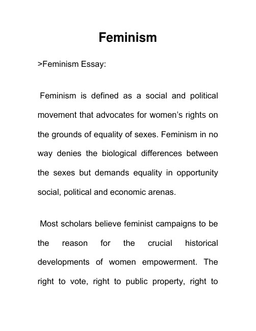 女权主义 Feminism 外国学生英语作文