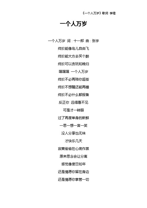 《一个人万岁》歌词 李维