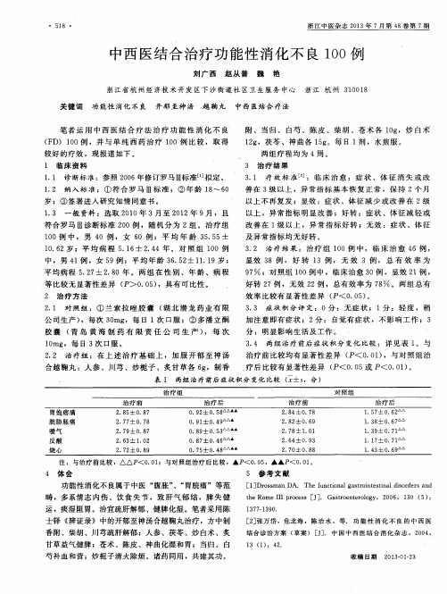 中西医结合治疗功能性消化不良100例