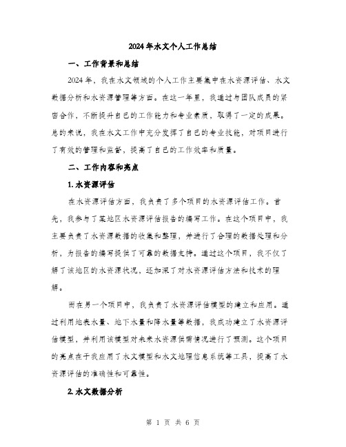 2024年水文个人工作总结(二篇)