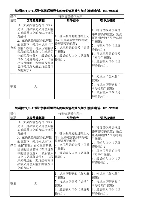 各类型计算机联锁设备特殊情况操作程序