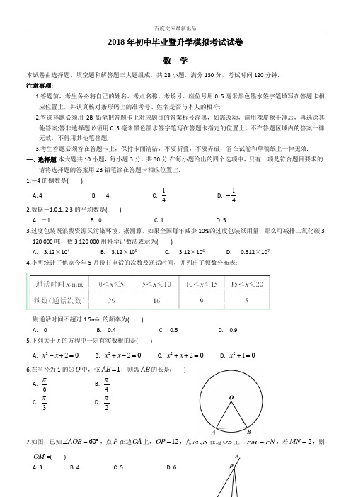 江苏省苏州市重点学校2018年最新中考数学一模试题及答案