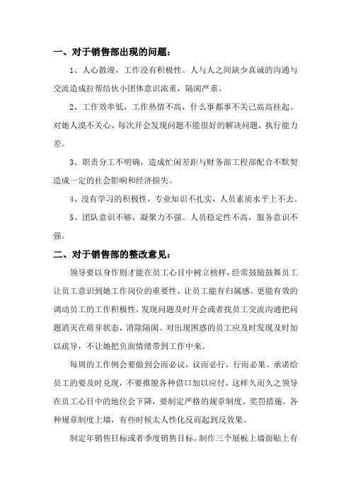 对于售楼部的整改意见书