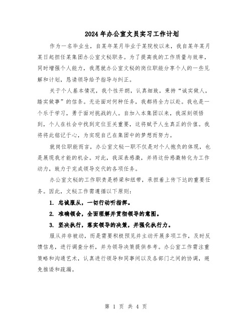 2024年办公室文员实习工作计划（二篇）