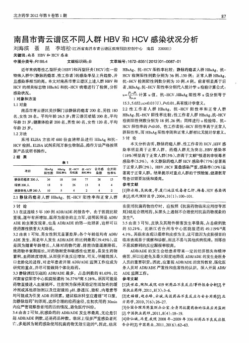 南昌市青云谱区不同人群HBV和HCV感染状况分析