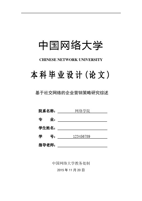 文献综述实例模版 基于社交网络的企业营销策略研究综述