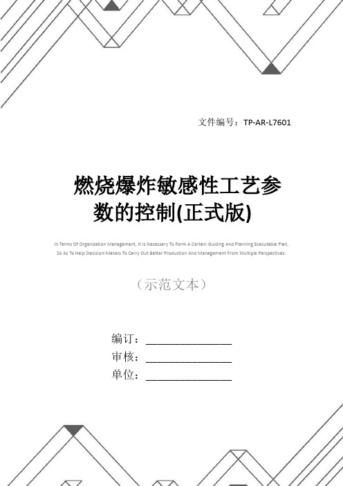 燃烧爆炸敏感性工艺参数的控制(正式版)