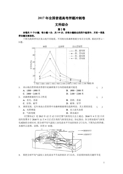 2017年全国普通高考押题冲刺卷文科综合
