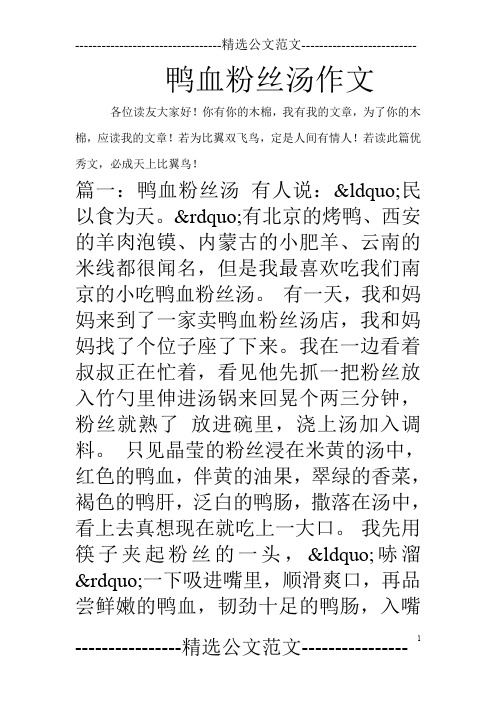 鸭血粉丝汤作文