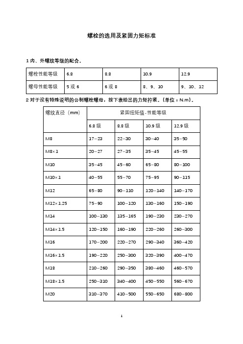螺栓选用及紧固力矩标准