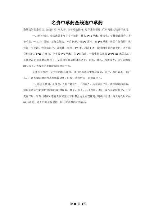 名贵中草药金线连中草药