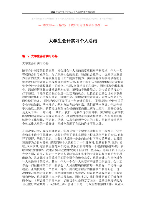 2019年大学生会计实习个人总结-推荐word版 (7页)