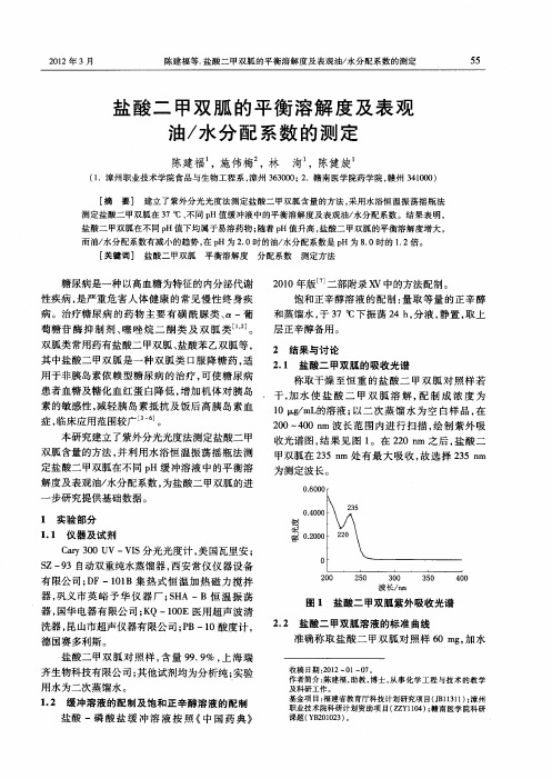 盐酸二甲双胍的平衡溶解度及表观油／水分配系数的测定