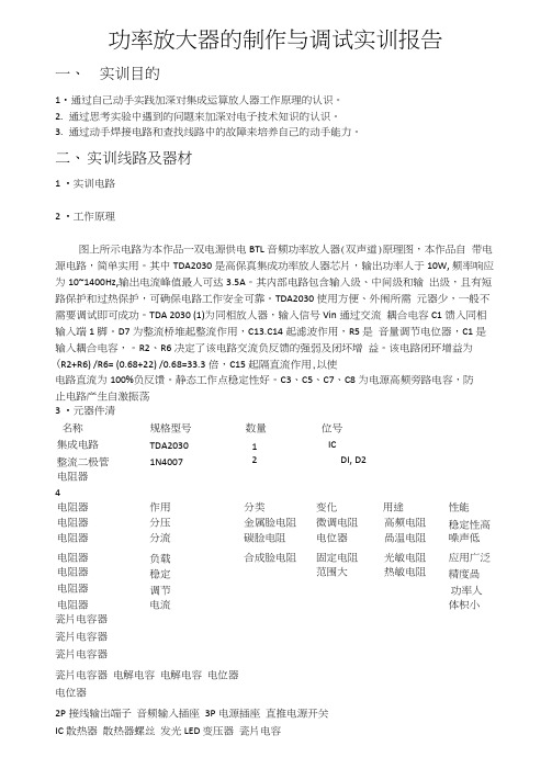 功率放大器的制作与调试实训报告