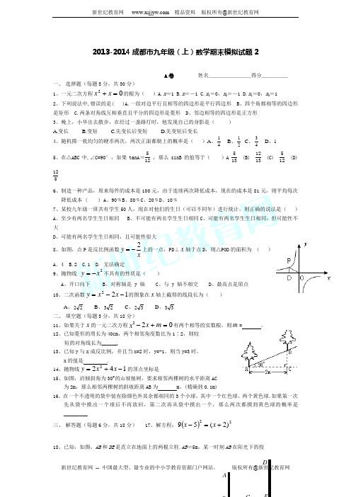 2013-2014成都市九年级(上)数学期末模拟试题2(无答案)