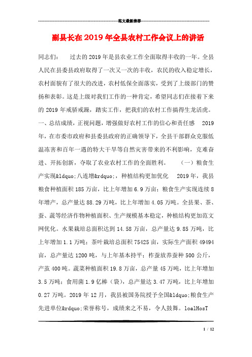 副县长在2019年全县农村工作会议上的讲话
