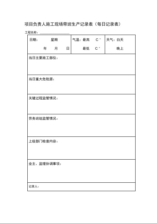 项目负责人施工现场带班生产记录表1