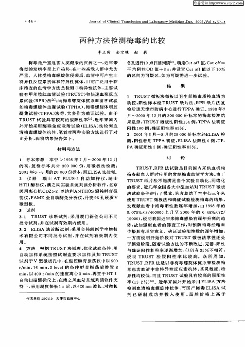 两种方法检测梅毒的比较