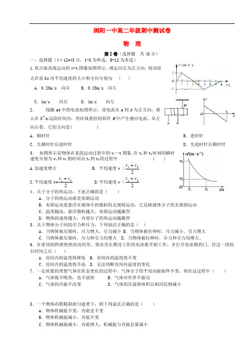 湖南省浏阳一中高二物理下学期期中试题