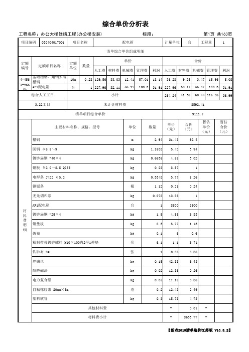 安装 综合单价分析表