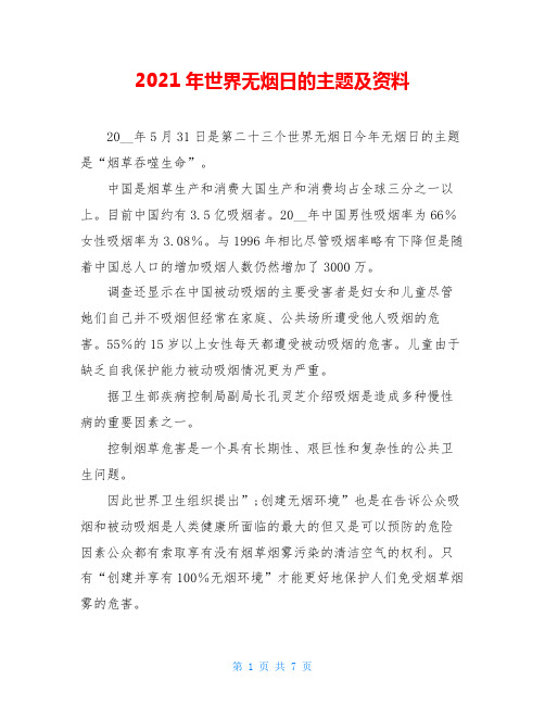 2021年世界无烟日的主题及资料