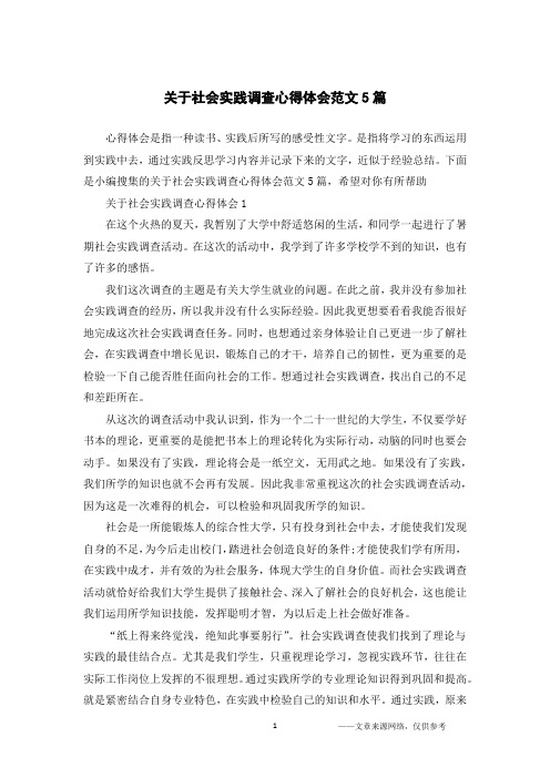 关于社会实践调查心得体会范文5篇
