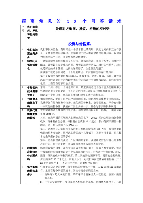 招商常见的个问答话术