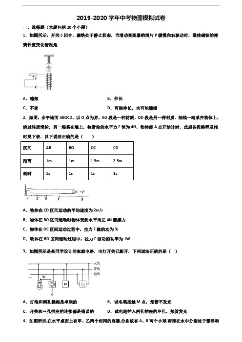 吉林省白山市2020中考物理预测试题