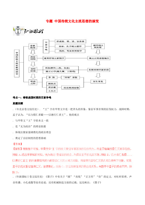 2019年高考历史一轮总复习巅峰冲刺专题03中国传统文化主流思想的演变突破含解析