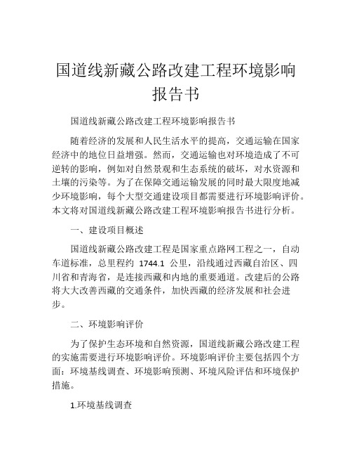 国道线新藏公路改建工程环境影响报告书