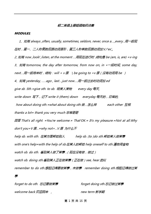 八年级英语(外研版)上短语集.Module1-module6