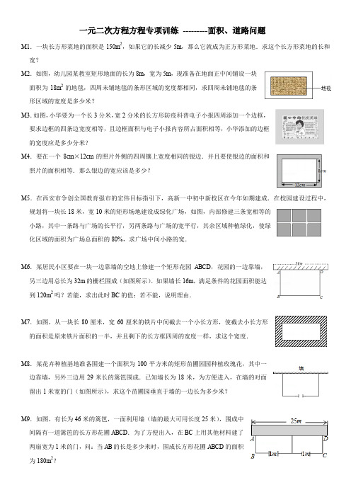 一元二次方程方程专项训练 ---------面积、道路问题