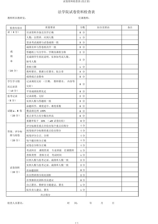 试卷资料检查表(修改表)