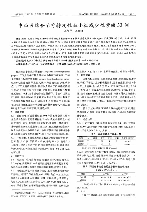 中西医结合治疗特发性血小板减少性紫癜33例