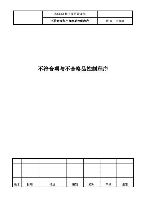 项目工程不符合项与不合格品控制程序(含附属表单)