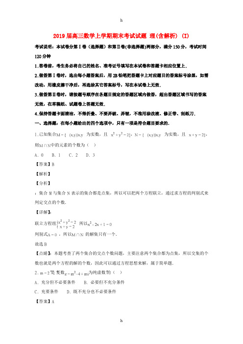 2019届高三数学上学期期末考试试题 理(含解析) (I)