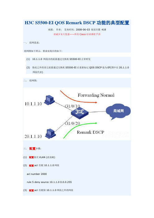 H3C S5500EI QOS Remark DSCP功能的典型配置0