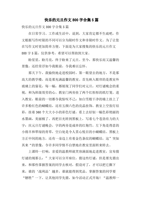 快乐的元旦作文800字合集5篇