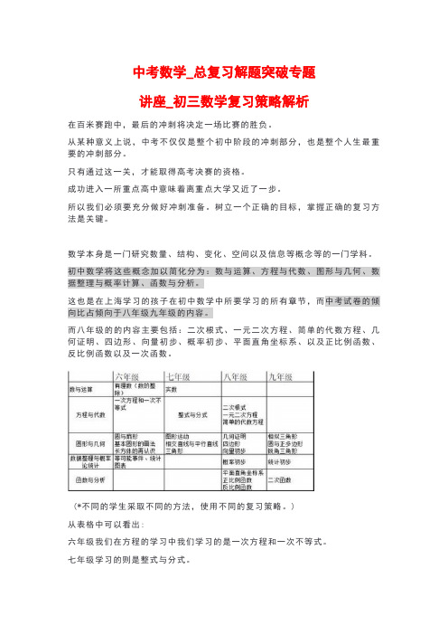 中考数学_总复习解题突破专题讲座_初三数学复习策略解析