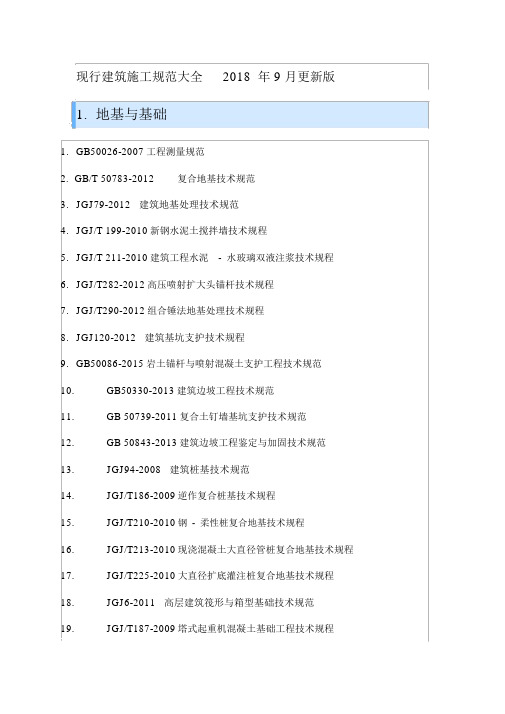 现行建筑施工规范大全2018年9月更新版(20190912121426)