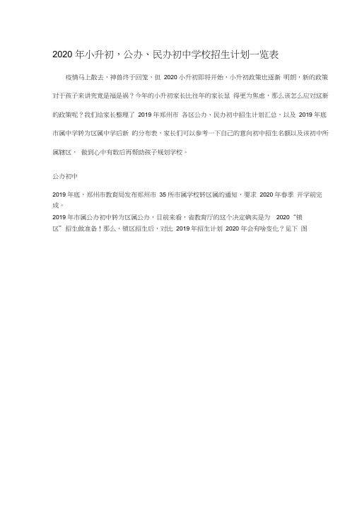 2020年小升初,公办、民办初中学校招生计划一览表