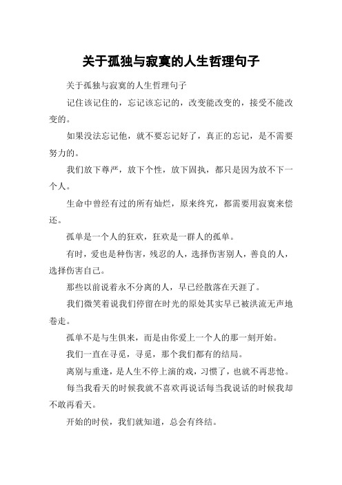 关于孤独与寂寞的人生哲理句子