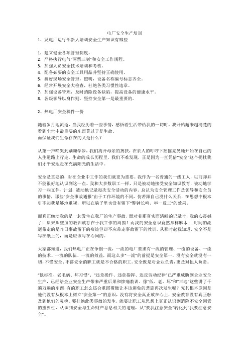 电厂安全生产培训安全生产