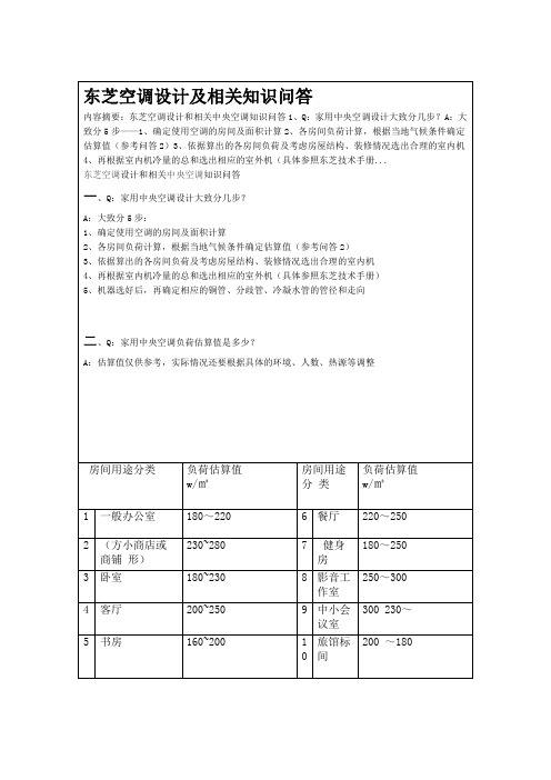 东芝空调设计及相关知识问答讲解