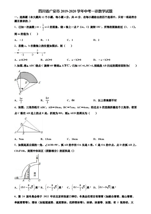 四川省广安市2019-2020学年中考一诊数学试题含解析