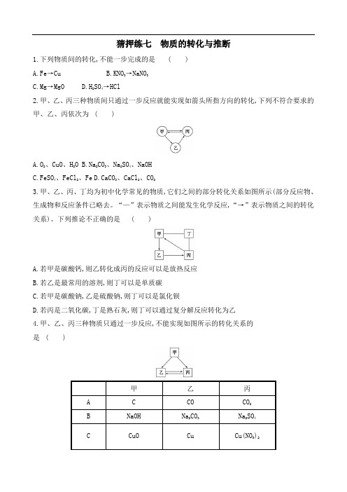 2020届中考化学热点猜押练7  物质的转化与推断(含解析)
