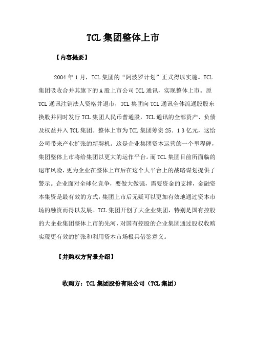 TCL集团整体上市