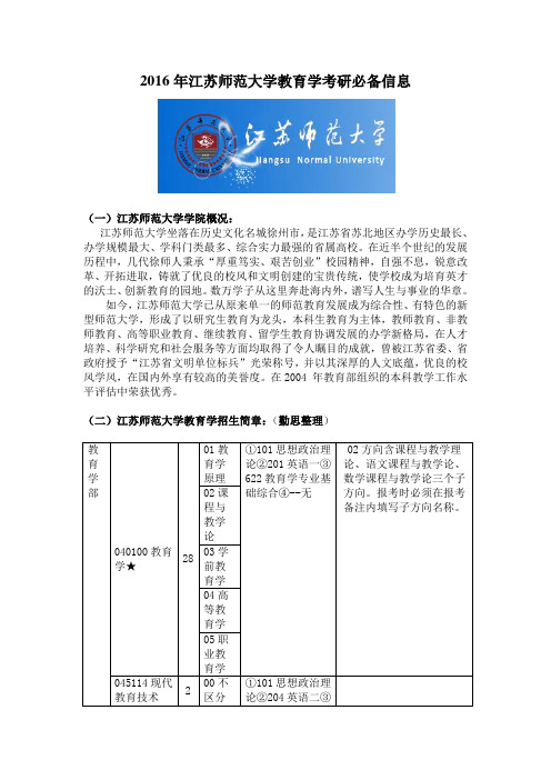 2016年江苏师范大学教育学考研必备