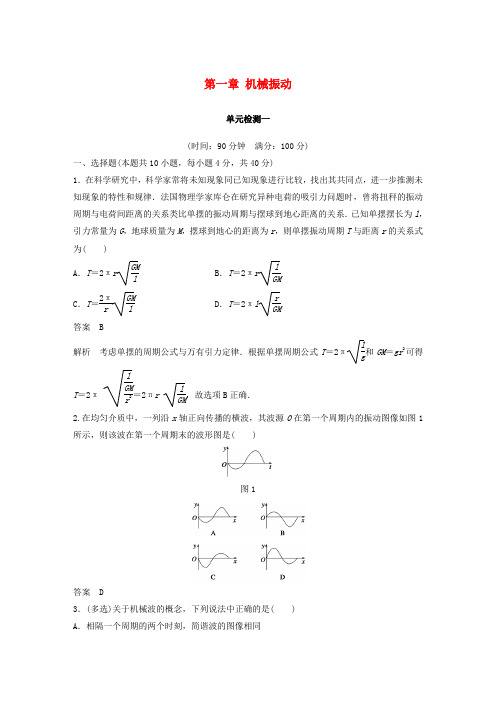 高中物理 第一章 机械振动单元检测 沪科版选修3-4.doc