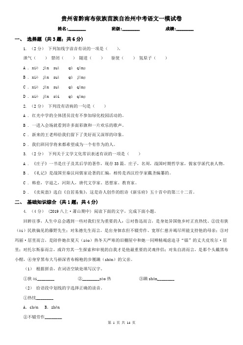 贵州省黔南布依族苗族自治州中考语文一模试卷